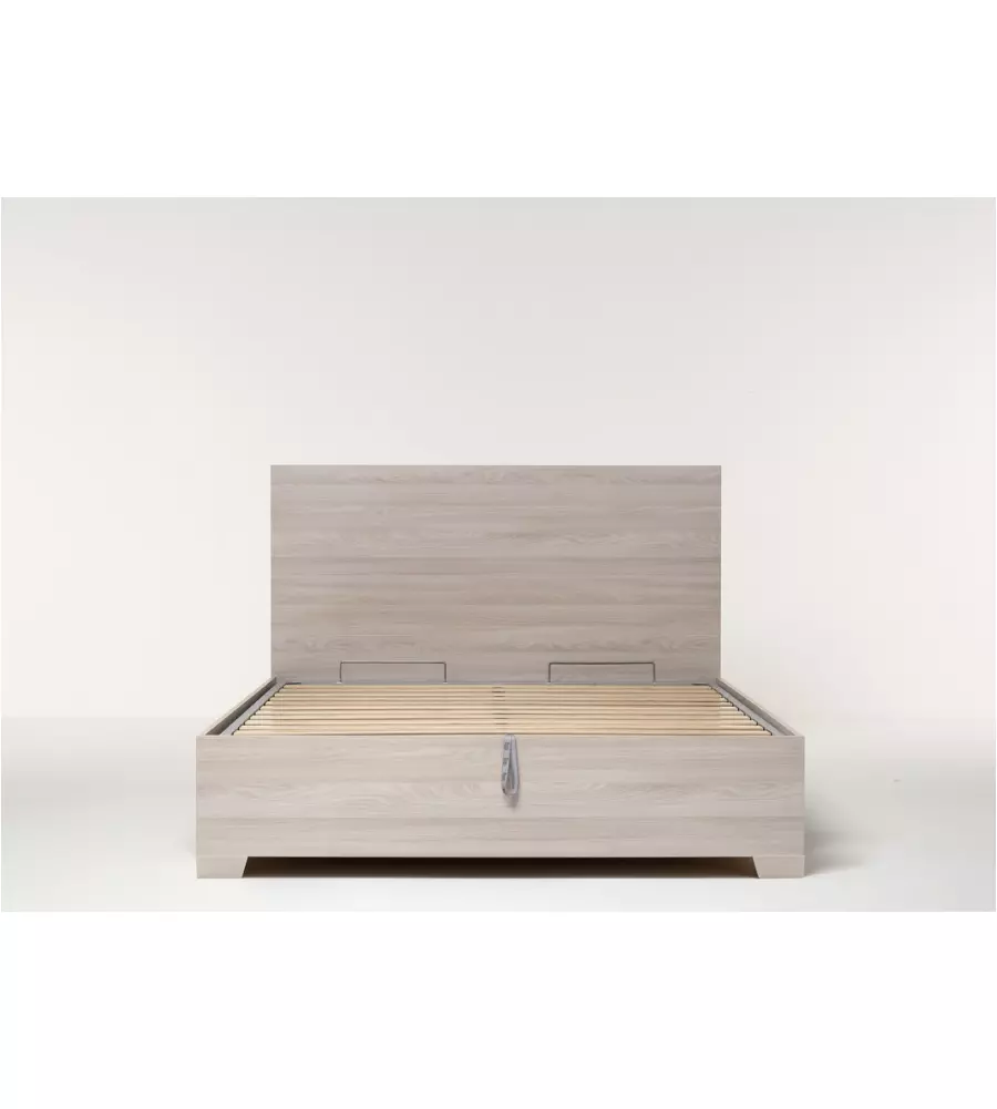 LETTO MATRIMONIALE CONTENITORE CON PIEDINI "HI BOX" OLMO NATURALE 160X190 CM